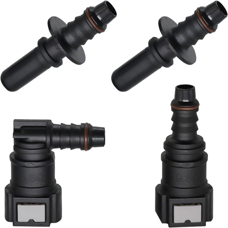Dekiphox 2 Sets Fuel Line Quick Connect Fittings, Push-On Hose Release Connector Straight & Elbow Pipe Connectors SAE 9.89mm to ID 8mm - Image 1